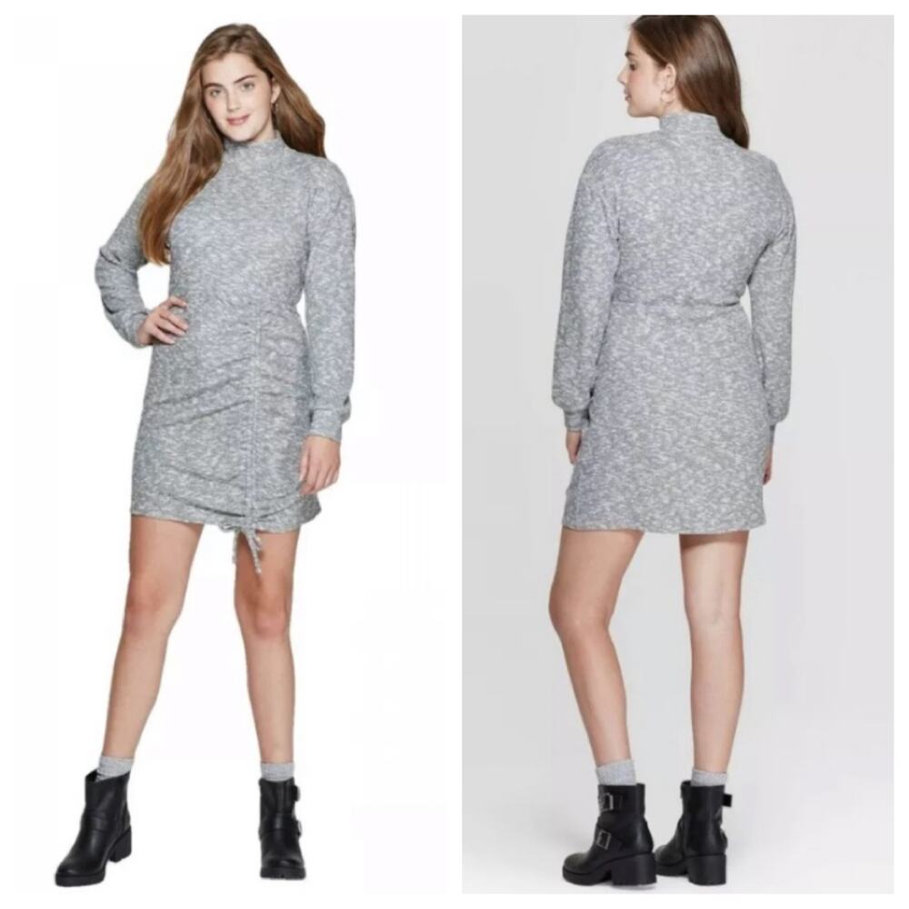 NEW Xhilaration Heather Grey Ruched Long Sleeve Dress XS